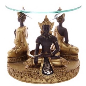 Duftolie brænder 3 forskellige Buddhaer guldfarvet h:10cm - Se flere Buddha figurer og Spejle